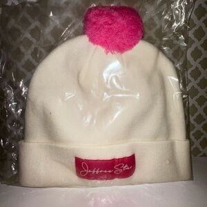 Jeffree Star Beanie Exclusive Winter 2020 White with Pink Pom Pull On Hat Casual